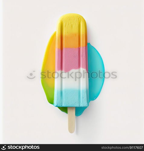 A colorful popsicle on white background with vivid contrast that enhances its beauty and deliciousness by Generative AI