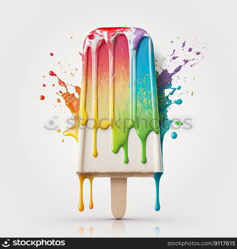 A colorful popsicle on white background with vivid contrast that enhances its beauty and deliciousness by Generative AI