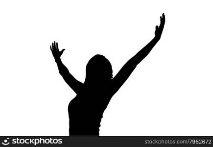 A colorful representation of woman reaching up excited and happy