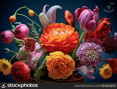 A colourful floral still life with different flower