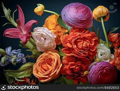 A colourful floral still life with different flower