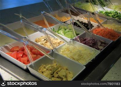 A colourful salad buffet in a restaurant