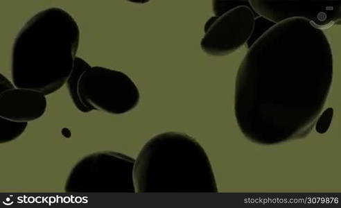 A computer generated animation of flowing, floating globular shapes