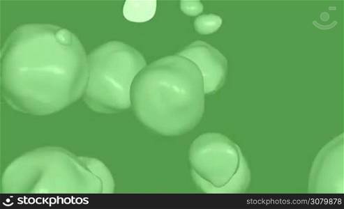 A computer generated animation of flowing, floating globular shapes