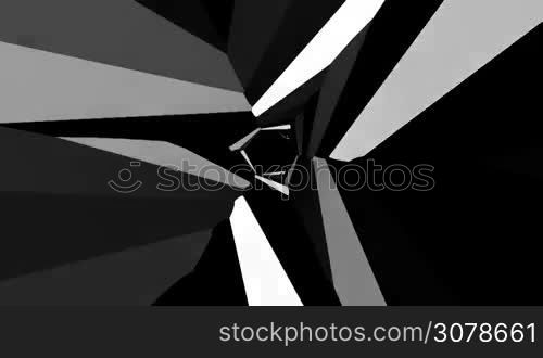 a computer generated black and white rotating background with irregular geometric shapes
