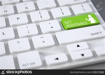 A computer keyboard with the symbol get assistance