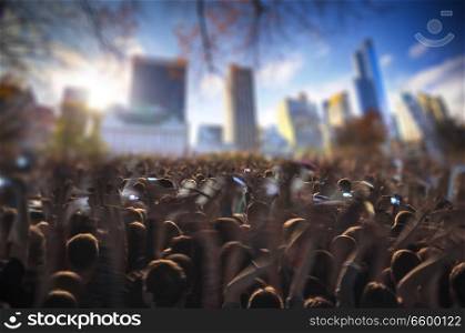a concert in the center of New York. A large number of people