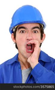 A construction worker shouting.