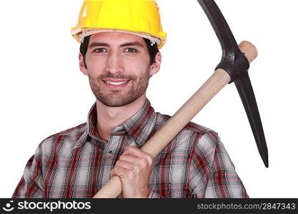 A construction worker with a pickaxe.