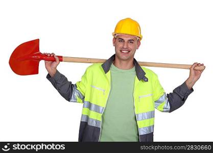 A construction worker with a shovel.