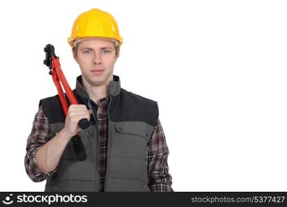 A construction worker with pliers.