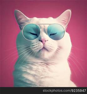 A cool and stylish white cat with shades on a pastel backdrop, playful and cute, perfect for pet lovers by generative AI