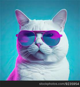 A cool and stylish white cat with shades on a pastel backdrop, playful and cute, perfect for pet lovers by generative AI