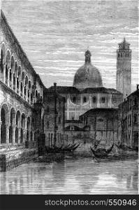 A corner of Grand Canal in Venice, vintage engraved illustration. Magasin Pittoresque 1867.