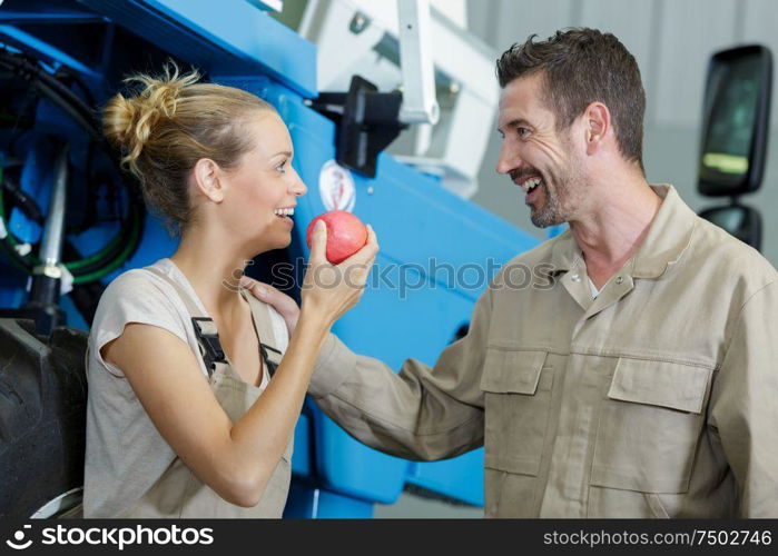 a couple of workers in a break