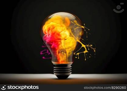 A creative idea mix of a lightbulb and a brain created with generative AI technology