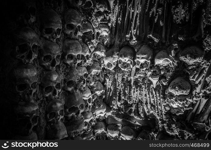A Creepy Wall of Human Skulls in Portugal's Chapel of Bones in Evora
