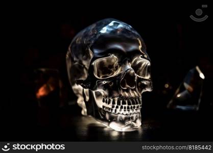 A crystal skull in a dark cave created with generative AI technology