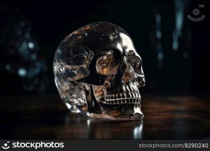 A crystal skull in a dark cave created with generative AI technology