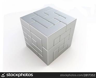 A cube built from blocks. Puzzle. 3d