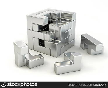 A cube built from blocks. Puzzle. 3d