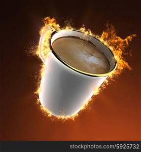 a cup of coffee in fire
