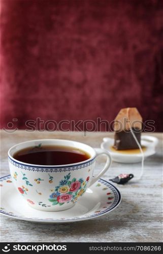 A cup of tea and tea bag