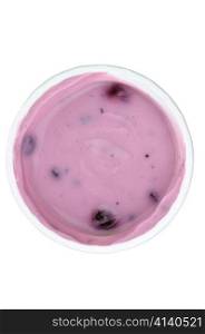 a cupl of blackberry and strawberry yogurt