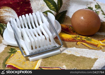 A cut eggs over a towel terry