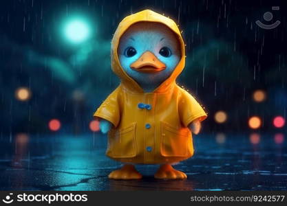 a cute adorable two baby ducks with coats, in rain by night in nature rendered in the style of children-friendly cartoon animation fantasy style  created by AI. a cute adorable baby duck with coats, in rain by night in nature rendered in the style of children-friendly cartoon animation fantasy style  created by AI