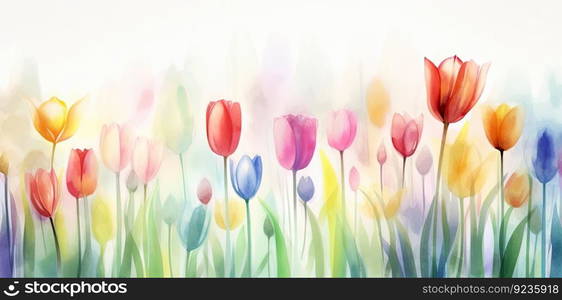 A cute and colorful watercolor tulip background with soft focus and lively hues. Perfect for decorative use by generative AI