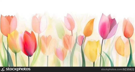 A cute and colorful watercolor tulip background with soft focus and lively hues. Perfect for decorative use by generative AI