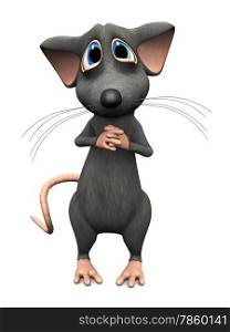 A cute upset cartoon mouse with very big sad eyes. White background.