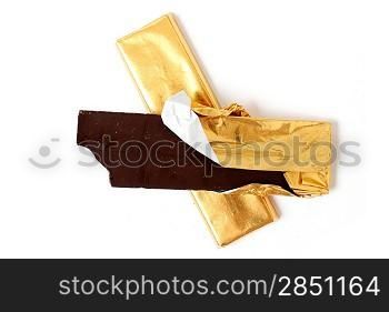 A dark chocolate bar on white