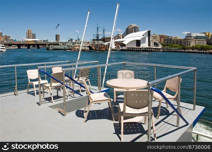 A Darling Harbour scene captured from atop a passenger ferry, Sydney, Australia
