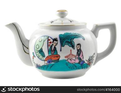 a decorative vintage tea pot on white background