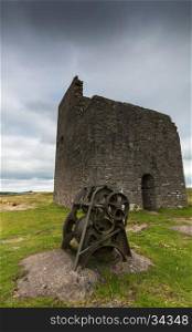 A derelict building and disused machinery at Magpie Mine in the Peak District