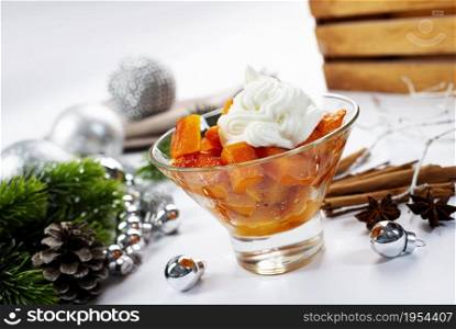 a dessert prepared with boiled pumpkin, walnuts, and sugar