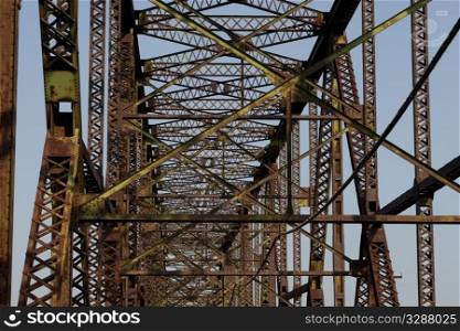a detail of the old rusty Chain of Rocks Bridge over Mississippi RIver above St Louis