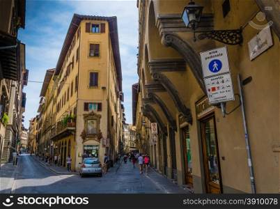 a detail of via del parione street in Florence
