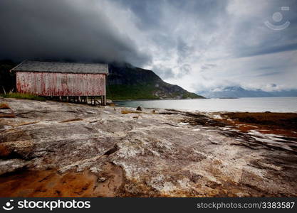 A detail on the coast of a small fishing village in northern Norway