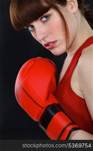 A determined female boxer