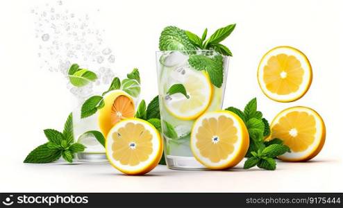 A Detox Drink of Delightful Citrus and Mint Infused Water. Generative AI.