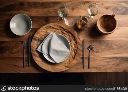 A dinner table made of rustic oak wood created with generative AI technology