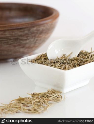 A Dish Full Of The Aromatic Herb, Dried Rosemary