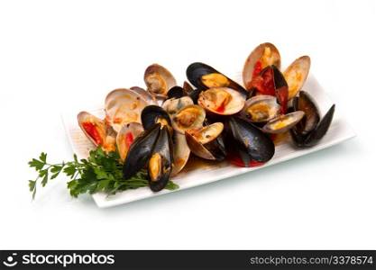 a dish with mix of mollusk