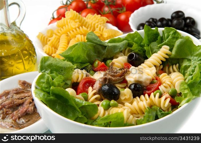 a dish with pasta salad