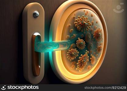 a door handle, with a colony of bacteria in full view, created with generative ai. a door handle, with a colony of bacteria in full view