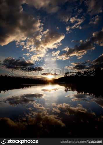 A dramatic sunset on a beautiful lake, Buskerud, Norway