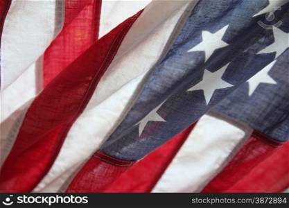 a draped fabric United States flag close up